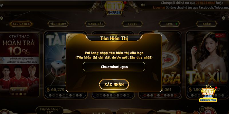 Đặt tên hiển thị tại Hitclub