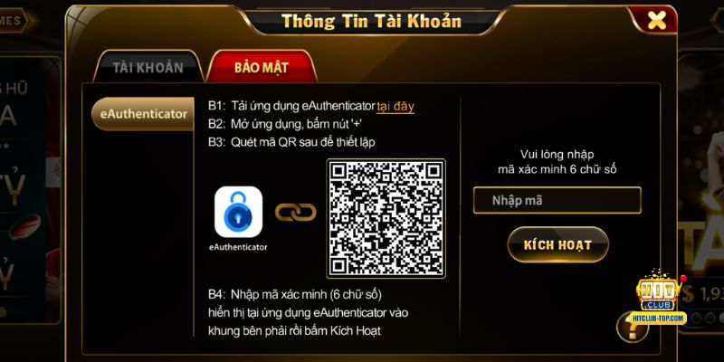 Hướng dẫn kích hoạt tính năng bảo mật 2 lớp tại Hitclub