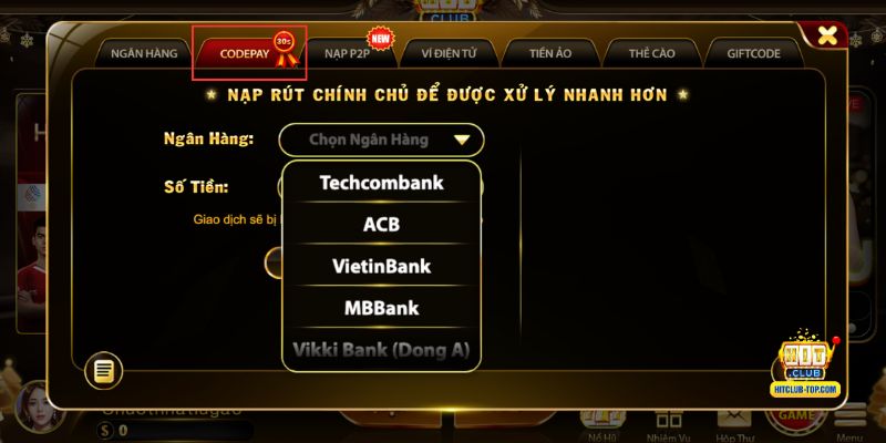Hướng dẫn nạp tiền Hitclub bằng Codepay