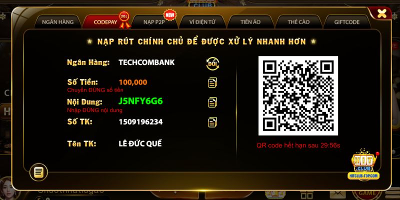 Hướng dẫn nạp tiền Hitclub bằng Codepay