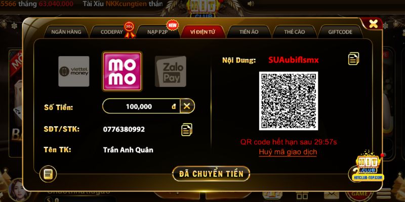 Hướng dẫn nạp tiền qua Ví điện tử