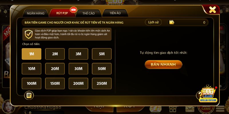 Hướng dẫn rút tiền Hitclub bằng P2P
