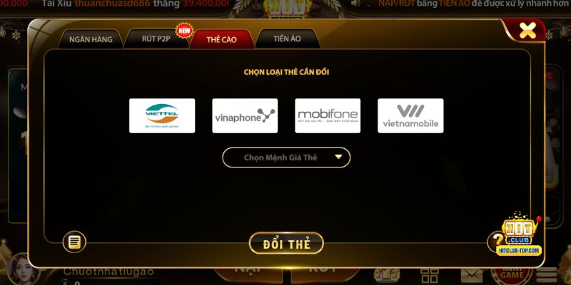 Hướng dẫn rút tiền Hitclub qua Thẻ cào
